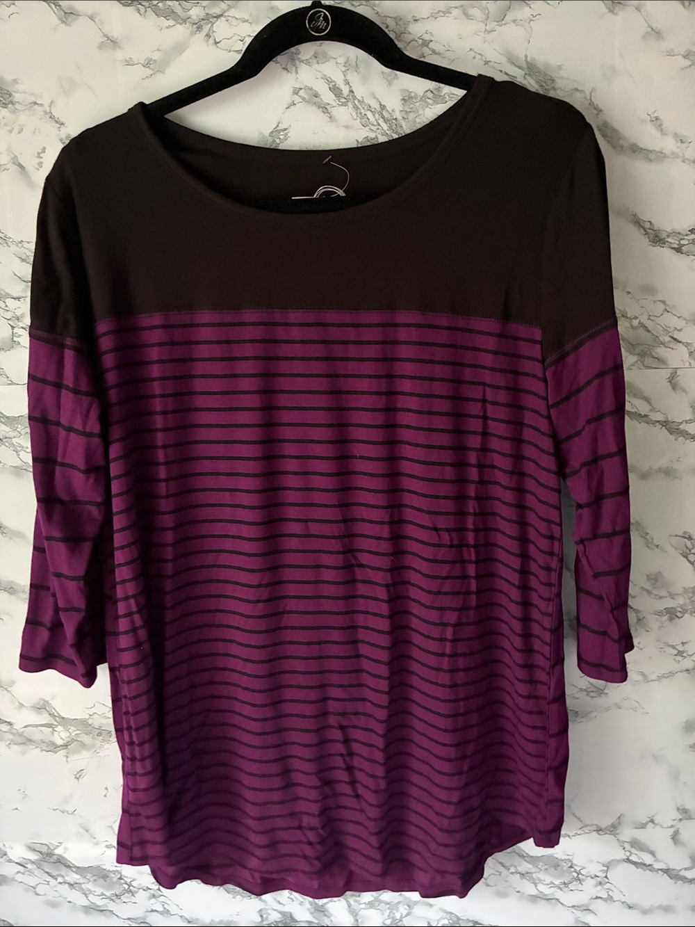 Maurices L NWT Plum/Black Striped Crewneck Tunic